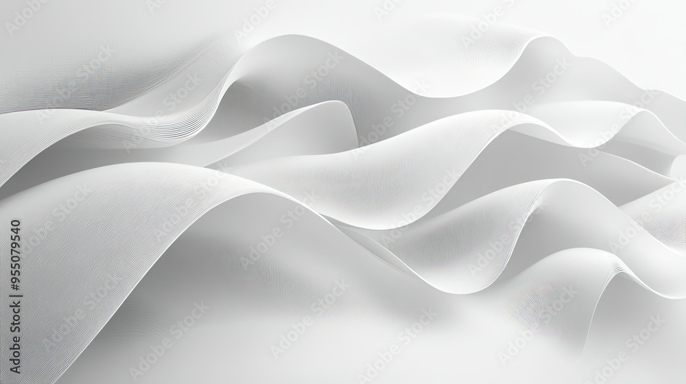 Poster white background with abstract lines and curves, adding depth and dimension.