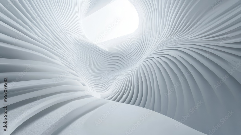 Poster white background with abstract lines and curves, adding depth and visual interest.