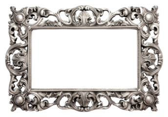PNG Floral silver frame vintage rectangle white background architecture.