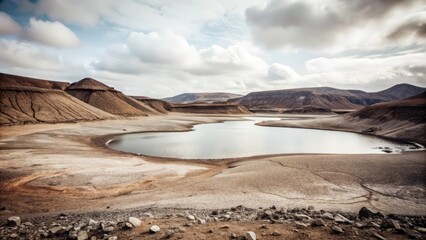 A Serene Lake nestled in a Rugged, Dry Landscape