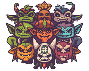 Goblin Gathering: A riot of color and mischief, this illustration bursts with a horde of unique goblins, each sporting mischievous grins and vibrant personalities. Perfect for fantasy, gaming, and whi