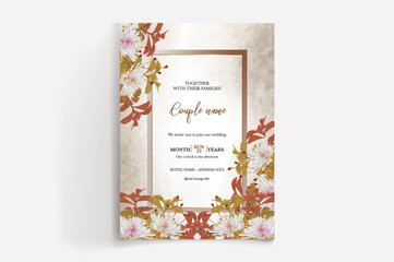 WEDDING INVITATION FRAME WITH FLOWER DECORATIONS WITH FRESH LEAVES