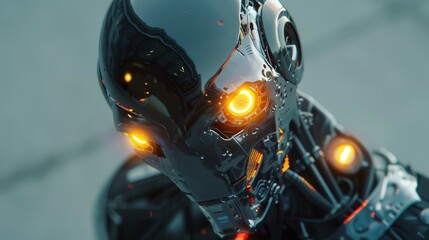 Fototapeta premium Android cyborg with glowing eyes. Futuristic robot