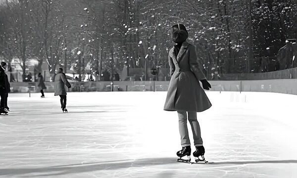 Woman Ice Skating in Winter, 1940s