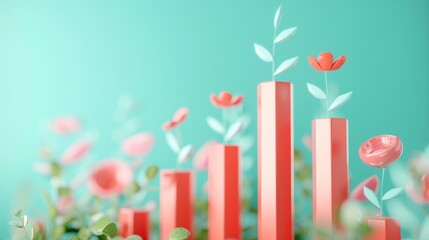 Obraz premium A creative visualization of financial growth, showcasing a graph with ascending bars and currency symbols. The minimalist composition allows for versatile use in presentations and marketing materials.