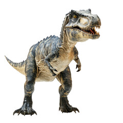 Naklejka premium Giganotosaurus dinosaur standing and roaring isolated on transparent background. Prehistoric predator allosaurus, full body view