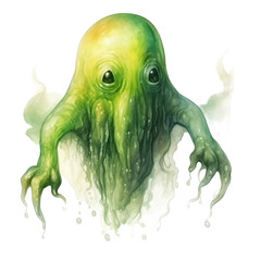 Obraz premium A Green, Glowing, Blob-Like Creature with Large Eyes