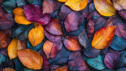 Close-up of autumn leaves with vibrant colors and detailed textures, ideal for fall-themed backgrounds