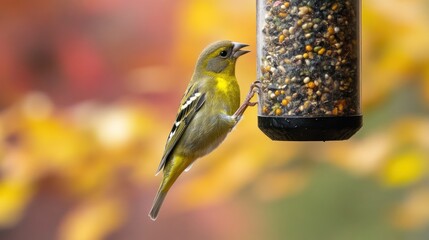 Green Finch Eating Seeds