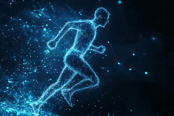 Fototapeta premium An abstract digital background banner featuring the image of a running man