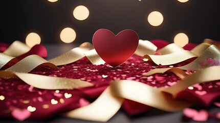background golden confetti party flags heart patterns ideal valentine day decorations cover designs