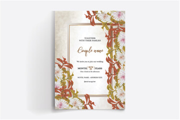 WEDDING INVITATION FRAME WITH FLOWER DECORATIONS WITH FRESH LEAVES