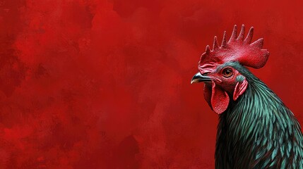 A rooster's comb isolated against a deep red background, its vibrant color standing out. © sarun