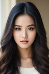 Naklejka premium Attractive Girl with Long Hair and Bright Eyes