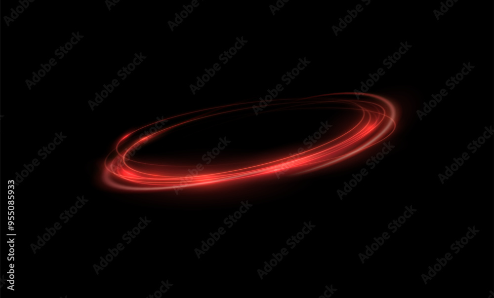 Wall mural light red twirl. red line curve light effect. glowing red circle. red light trail, vortex, wave spee