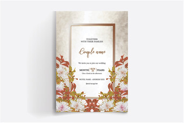 WEDDING INVITATION FRAME WITH FLOWER DECORATIONS WITH FRESH LEAVES