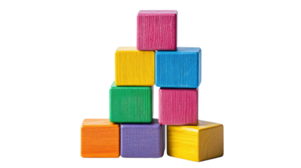 Colorful wooden blocks stacked in playful arrangement, perfect for childrens activities and educational purposes. 