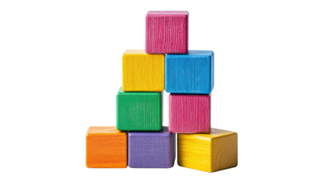 Colorful wooden blocks stacked in playful arrangement, perfect for childrens activities and educational purposes. 