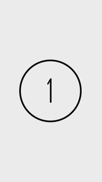 Minimalist countdown showing a 5 second countdown. Black flat circle on white background. Vertical 4k.