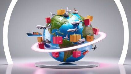 Obraz premium A 3D world encased in glass, it represents the world of transportation and global thinking in a modern business portfolio.