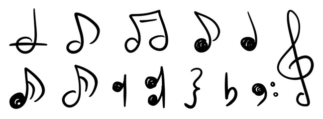 Hand-drawn musical symbols and notes set