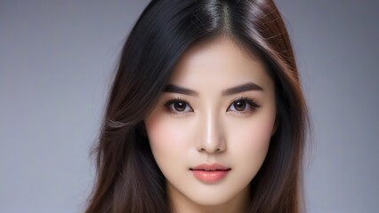 Naklejka premium Attractive Girl with Long Hair and Bright Eyes