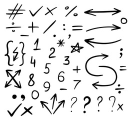 Hand-drawn mathematical symbols and numbers collection