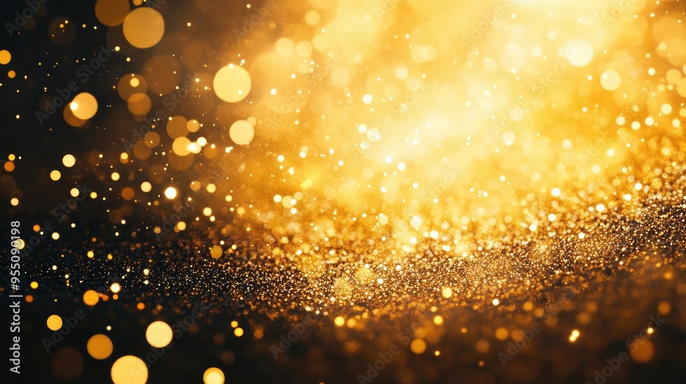 Fototapete gold glitter gradient with smooth transitions from dense to sparse particles, creating a festive bac