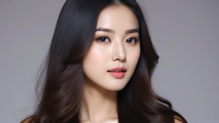 Fototapeta premium Attractive Girl with Long Hair and Bright Eyes