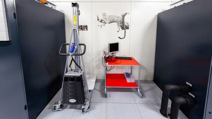 Network servers in a data center. Tier III carrier neutral data center. Server rooms.