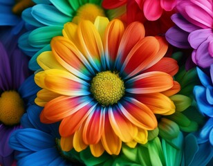 top view of beautiful rainbow colored daisy flower