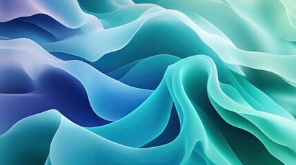 Obraz premium Smooth, flowing lines in a gradient of cool blues and greens, offering a refreshing and modern background design