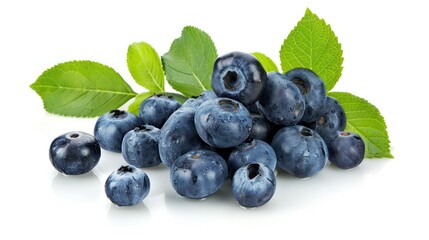 Fresh Blueberries with Green Leaves