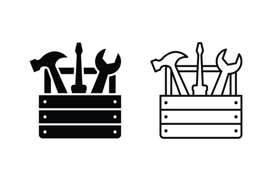 Handy toolbox icons. Tool case icon concept. Toolbox or tool kit icon set.