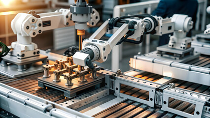 3D AI Driven Manufacturing Process: Innovative Team Discussing Integration of AI Tools for Cost-Effective Solutions on White Background