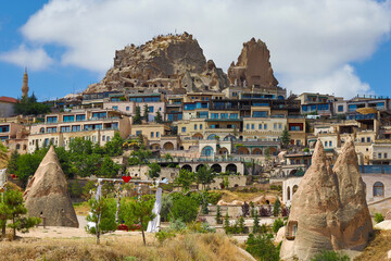 A photo containing the general view of U&ccedil;hisar Castle, one of the important places of Nevşehir Cappadocia region.