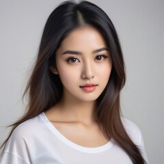 Fototapeta premium Attractive Girl with Long Hair and Bright Eyes
