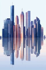 Minimalist city skyline with reflection. 