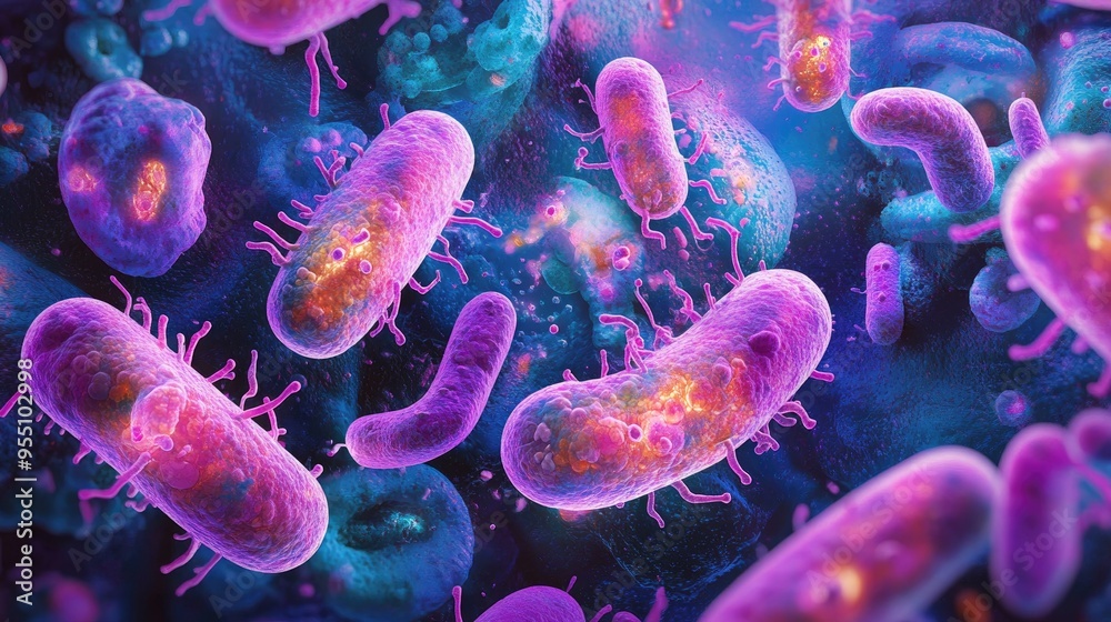 Poster group of pathogenic bacteria floating in a biological environment