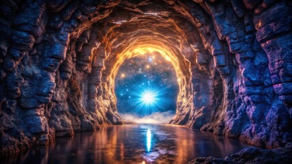 Naklejka premium A Starlit Portal Through a Cave Opening