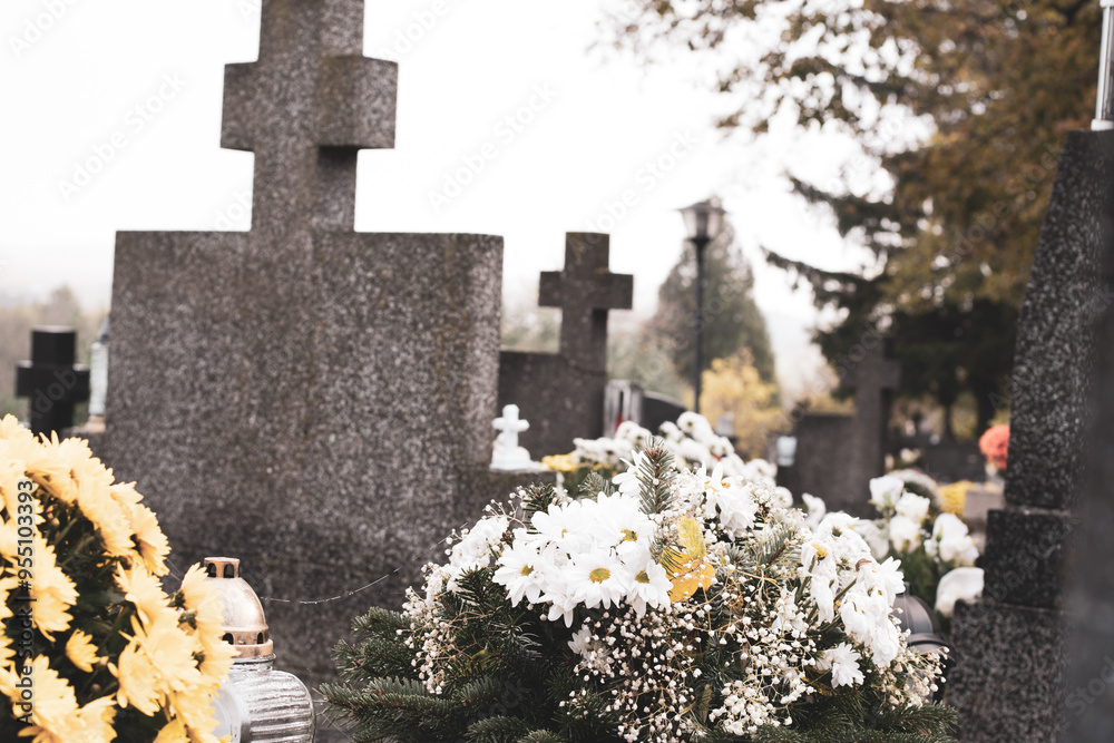 Wall mural all saints day, tombstones in the cemetery