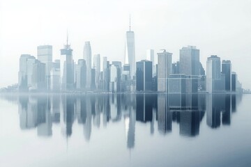 Fototapeta premium Minimalist city skyline with reflection. 