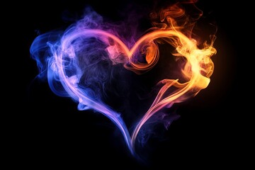 A heart shape formed by blue and orange smoke on a black background.