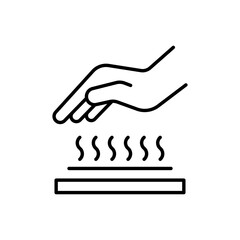 Obraz premium Hot surface icon. Simple outline style. Warning sign, burn, heat surface, hazard, caution hand do not touch, security concept. Thin line symbol. Vector illustration isolated.