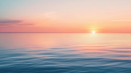 Fototapeta premium Sunset over a calm ocean with warm hues of orange and pink reflecting on the water, capturing a summer evening