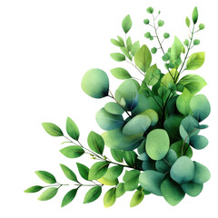 A vibrant green foliage arrangement showcasing various leaves and botanical elements, perfect for nature-themed designs.