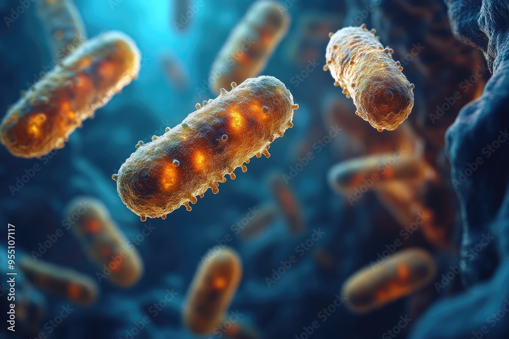 Poster microscopic view of bacteria cells is multiplying