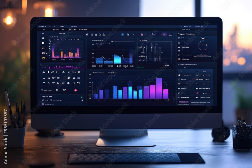 Leinwandbilder Modern workspace setup showing financial data on a desktop computer screen