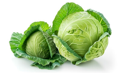 Fototapeta premium Green cabbage isolated on white background with clipping path and full depth of field