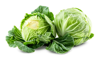 Fototapeta premium Green cabbage isolated on white background with clipping path and full depth of field